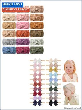 18pc Nylon Headbands Hair Bow Elastics Set + 20pc Baby Girl Bow Headbands